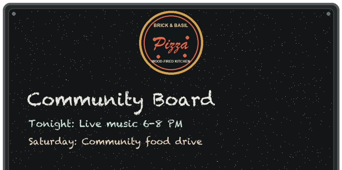 The top of a Community Board showing the host business logo and the writable panel