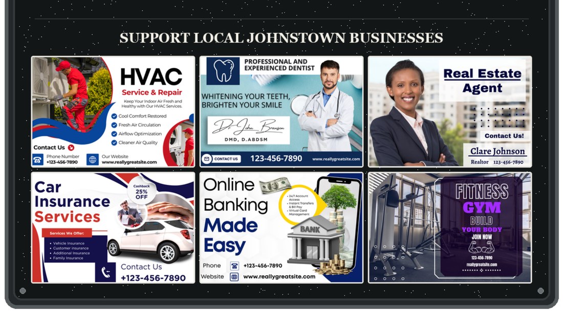The lower section of a Community Board showing six business placements