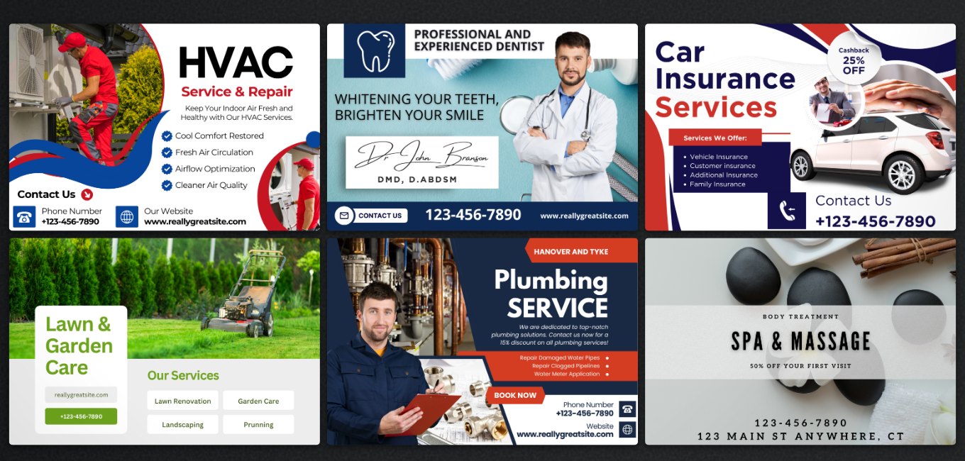The lower band of a Community Board showing six business placements in two rows of three