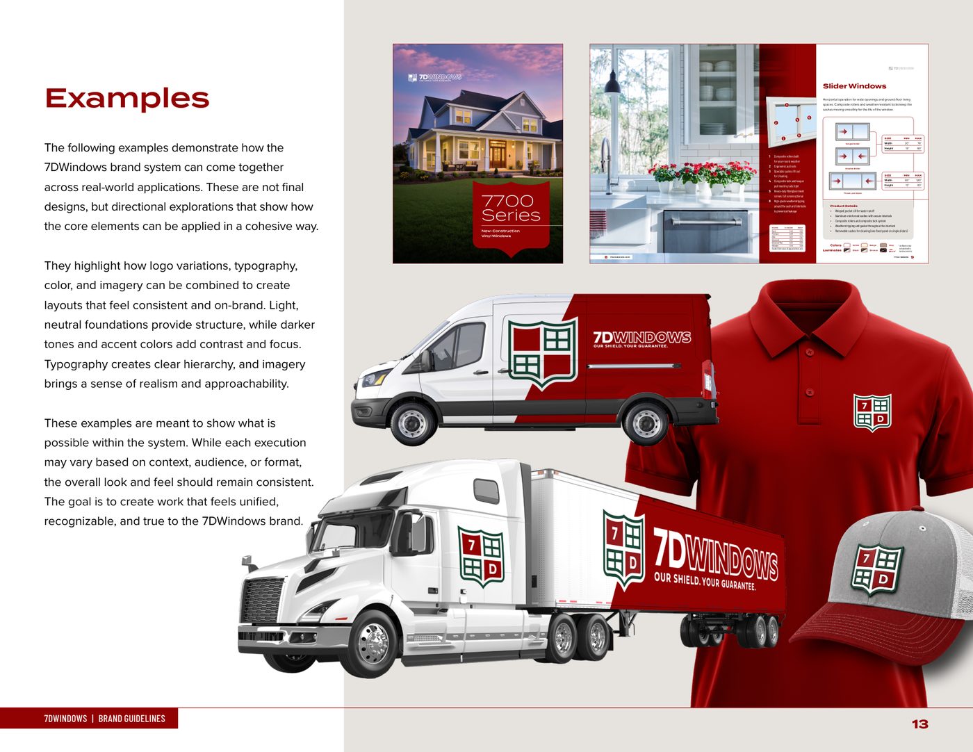The 7D Windows and Doors brand applied to truck and van graphics, uniforms and printed materials