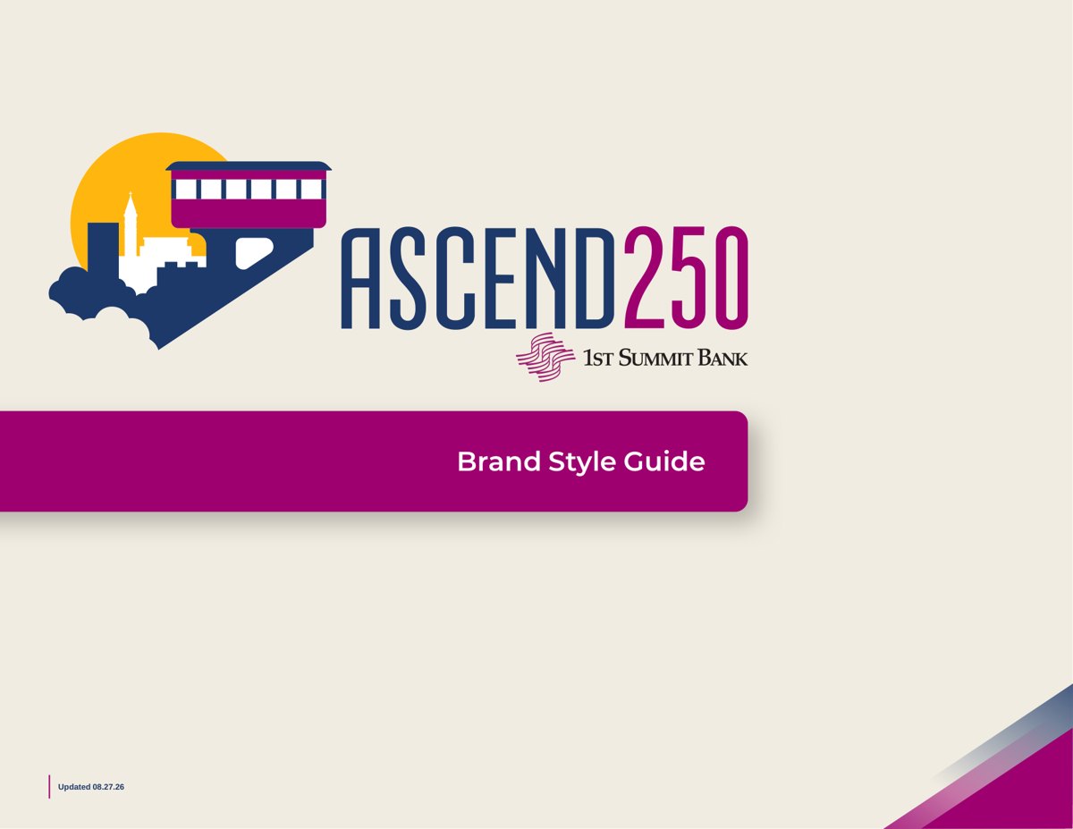 Cover of the ASCEND 250 brand style guide, developed by Belis Communications for 1st Summit Bank